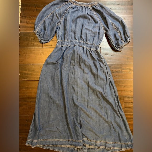LOFT Denim Long Sleeve cottagecore milkmaid chambray tie waist midi dress size M - Picture 4 of 7